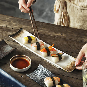 13 inch red flag long plate Japanese plate sashimi ceramic plate snack plate Western plate creative sushi long plate