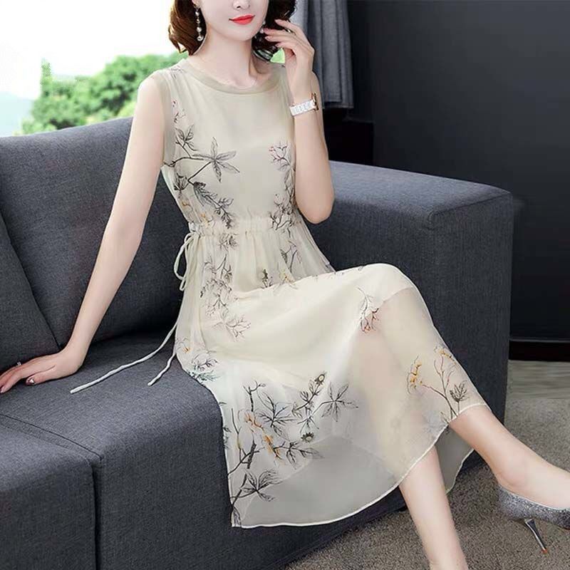 Summer A Line Dress Sleeveless Round Neck Waist Defining Floral Print Casual or Party Wear Wholesale Available