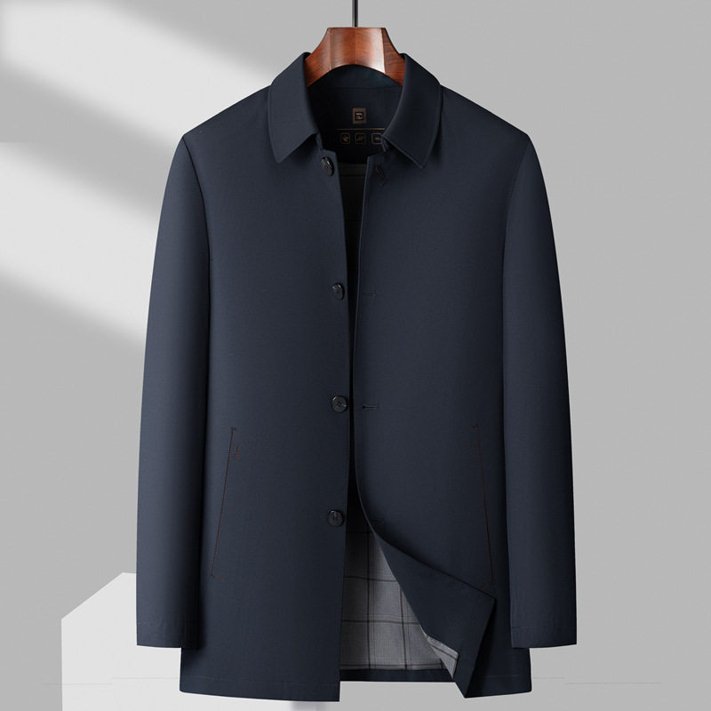 Áo Khoác Jacket Nam Cổ Bẻ Ve Lật Phong Cách Doanh Nhân Trung Niên Màu Xanh Navy