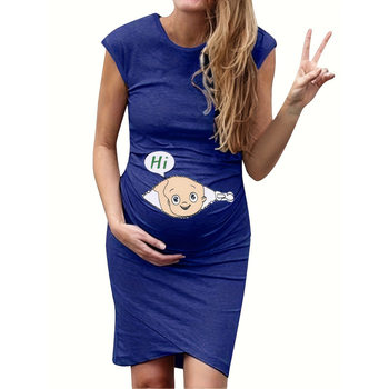 2026 Cross-Border New European and American Elegant Sleeveless Maternity Dress with Cute Cartoon Bear