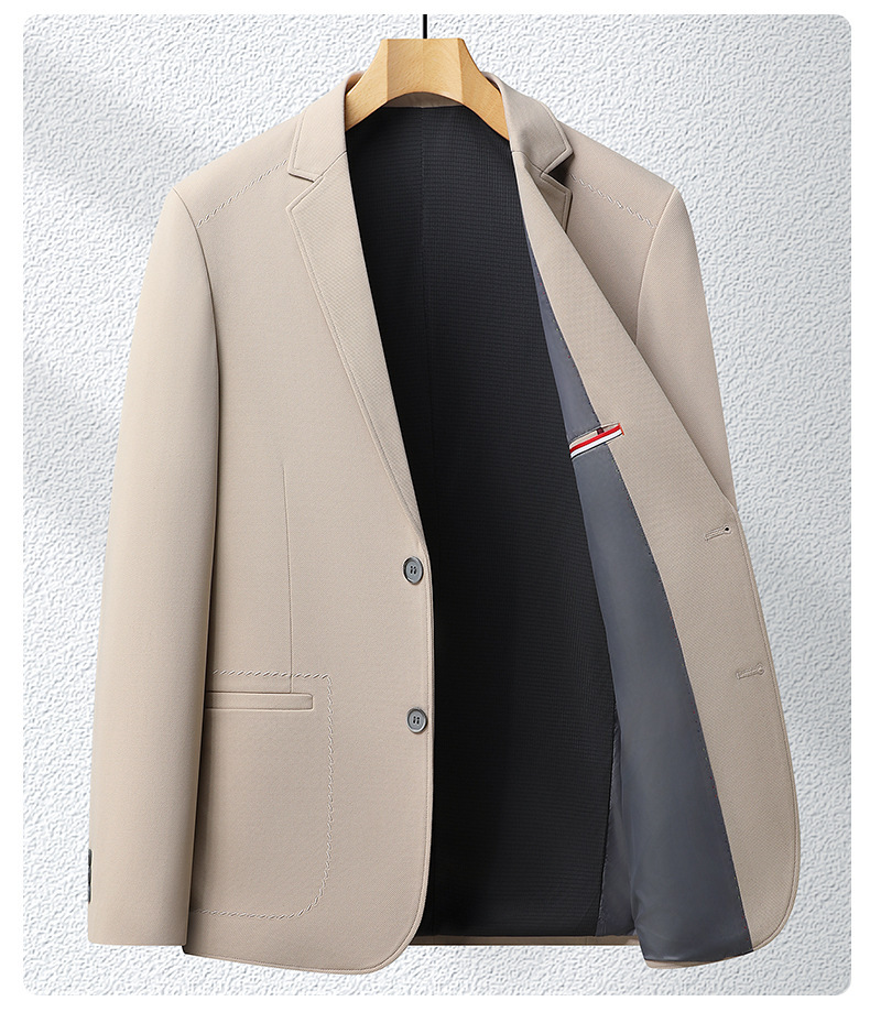 Áo blazer nam dáng thon cổ vest một hàng hai nút vải co giãn không cần ủi — Màu be, Màu đen, Màu camel