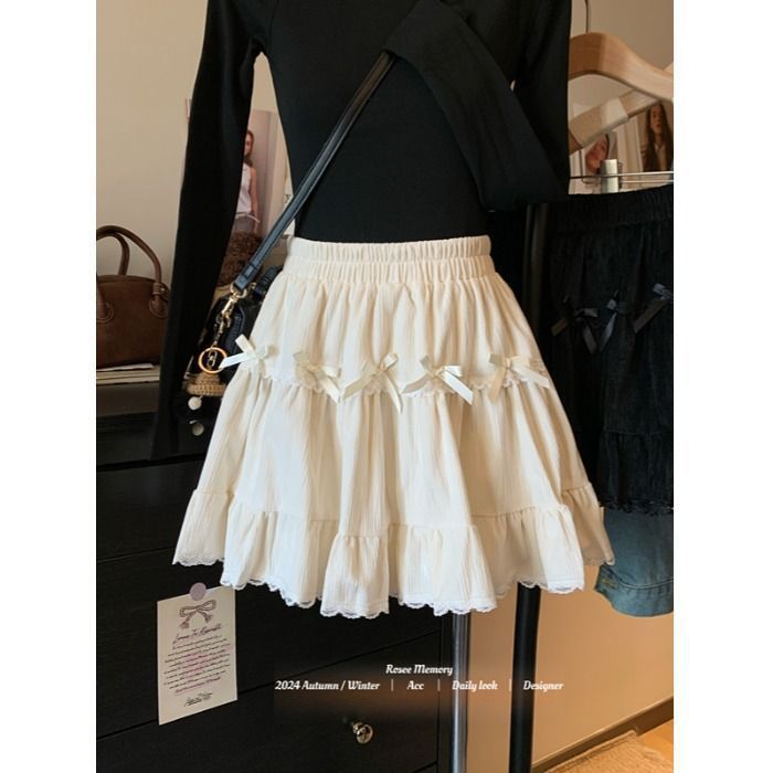 High Waisted Bowknot Skirt Lace Trim Flared Design Stylish and Versatile Autumn Winter Collection Wholesale
