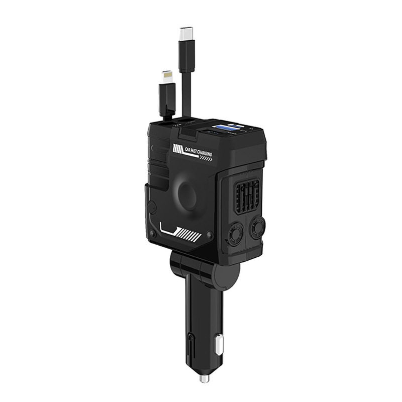 Mecha Retractable Cord Car Charger Car 120W Super Fast Charging One to Three Car Cigarette Lighter Flash Charging Car Charger