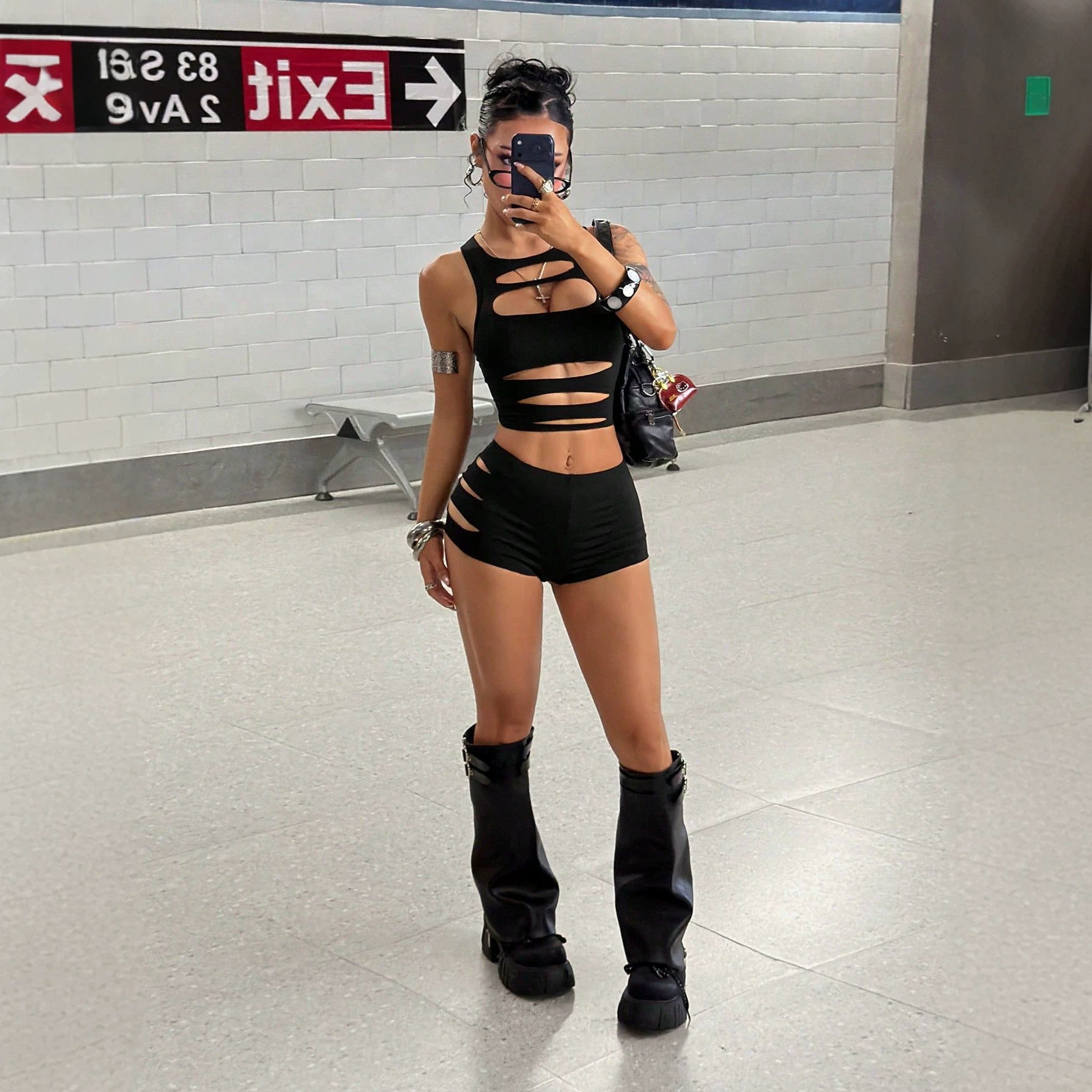 Summer Sexy Ripped Hollow Out Tank Top and Low Waist Shorts Set Casual Trendy Comfortable Ready to Ship