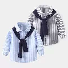 New Simple Spring and Autum Fashionable and Casual Boys' Long-Sleeved Shirts, Comfortable and Stylish Kidsren's Striped Tops with Shawls