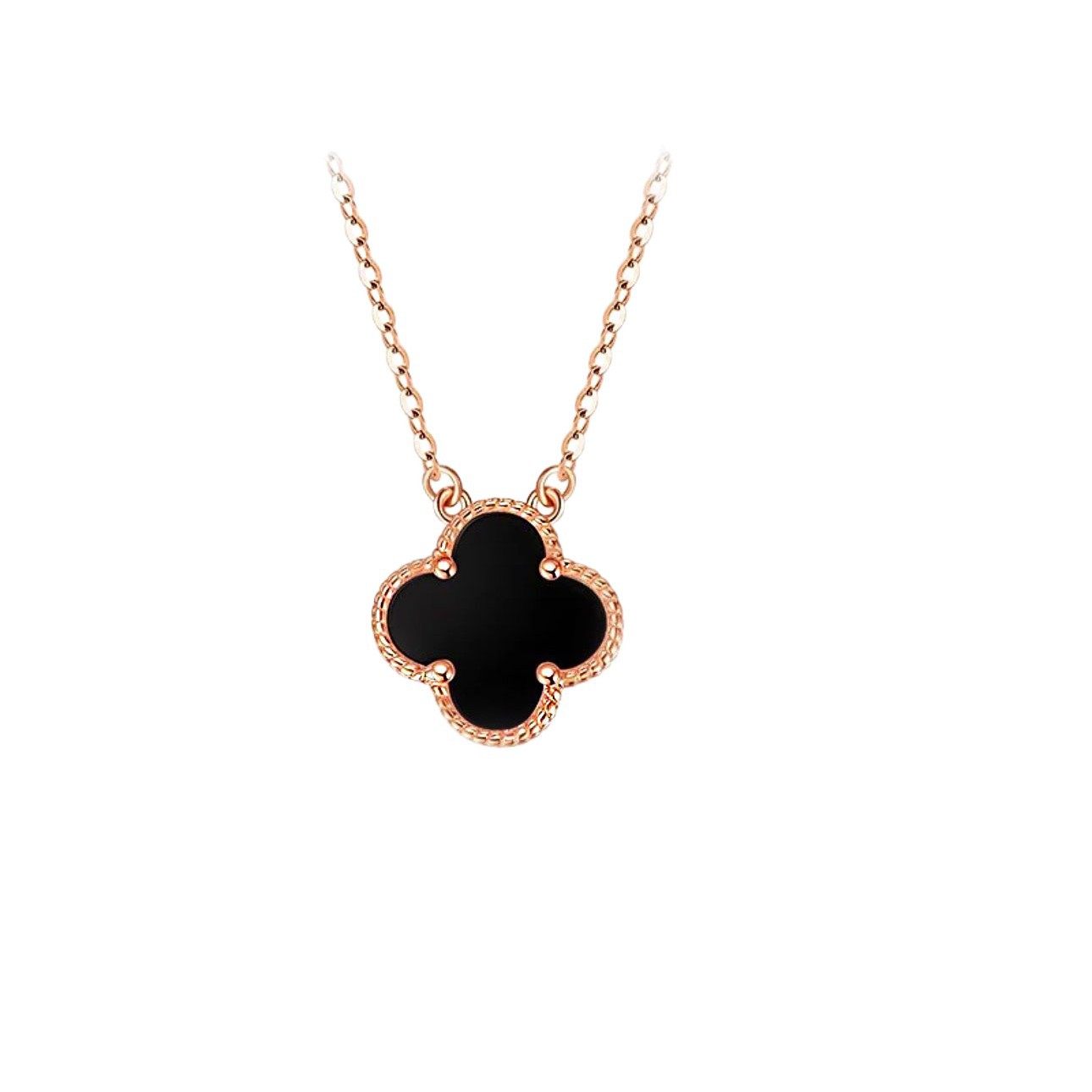 Silver S925 Four-Leaf Clover Necklace Rose Gold Red Agate Black Agate Gift Box for Girlfriend Light Luxury Clavicle Chain