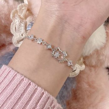 hellokitty Hello Kitty Bracelet Joker Cute ins Style Hello kt Cat Bracelet Diamond Bracelet 2024