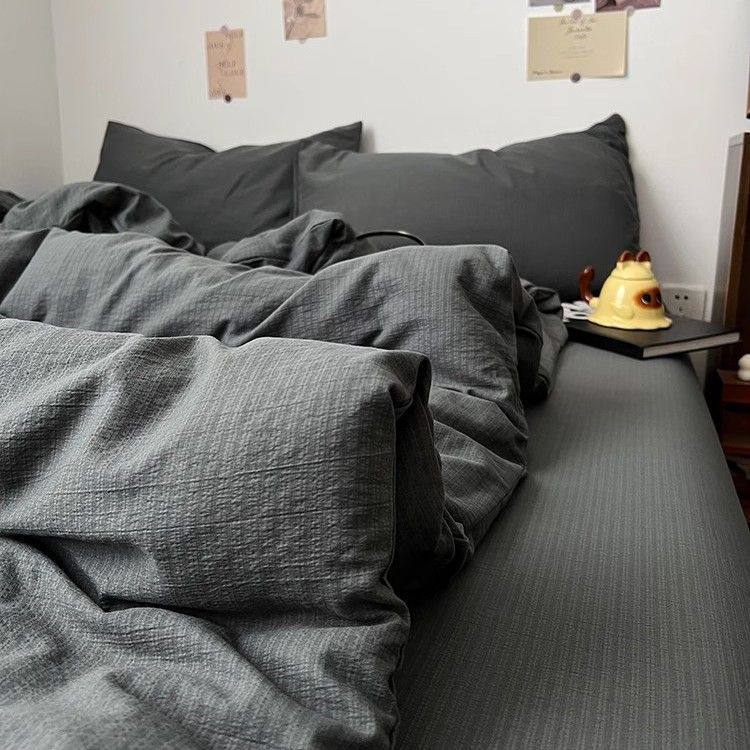 Category a Maternal and Infant Ins Simple Pure Color Super Soft Double-Layer Yarn Four-Piece Bed Bed Sheets Quilt Cover Student Dormitory Three-Piece Bed Bed Sheets Set