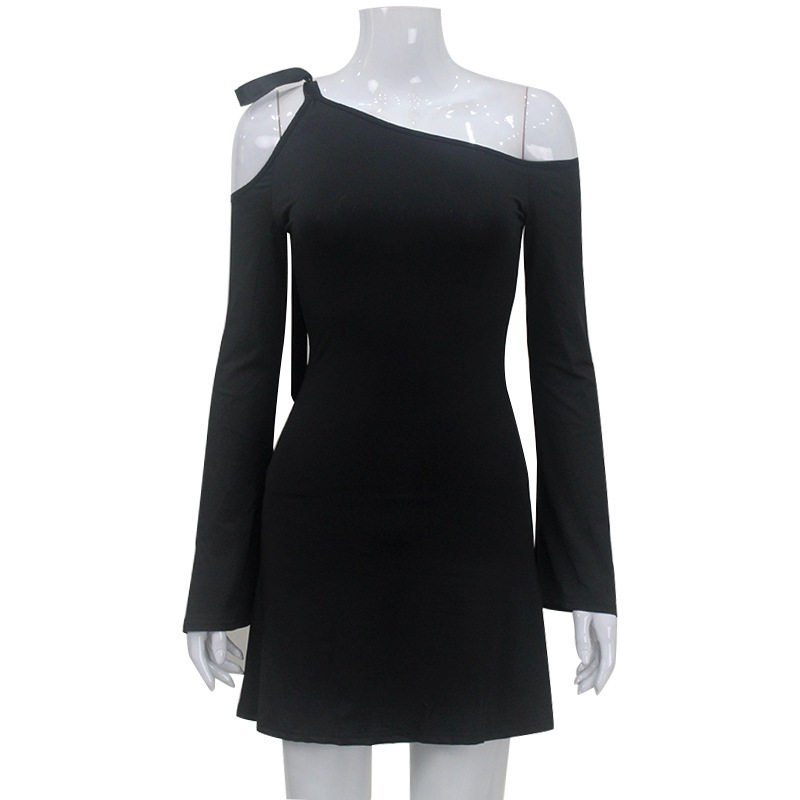 Off Shoulder Long Sleeve Bodycon Dress Slim Fit Solid Color Adjustable Straps Evening Wear Cocktail Party