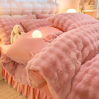 Winter Thickeneded Velvet Bed Skirt Four-Piece Set Warm Milk Velvet Coral Velvet Bed Bed Sheets Quilt Cover Three-Piece Bedding Set
