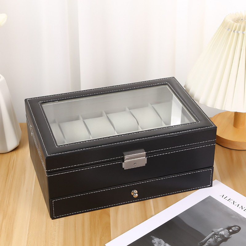 High-Quality Watch Box Double-Layer 12-Position Tempered Glass Skylight Watch Earrings Bracelet Jewelry Jewelry Storage Box