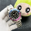 Black dial, blue-purple bezel, stainless steel