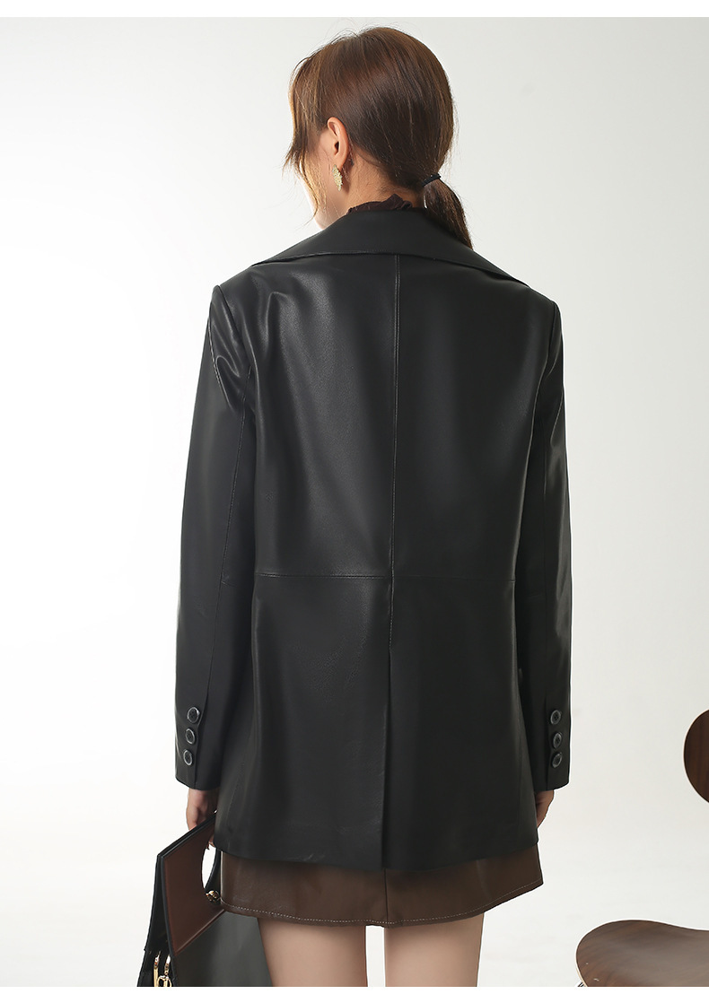 Áo khoác da cừu nữ dáng blazer không cổ — Màu đen không cổ, Phấn Xám không cổ