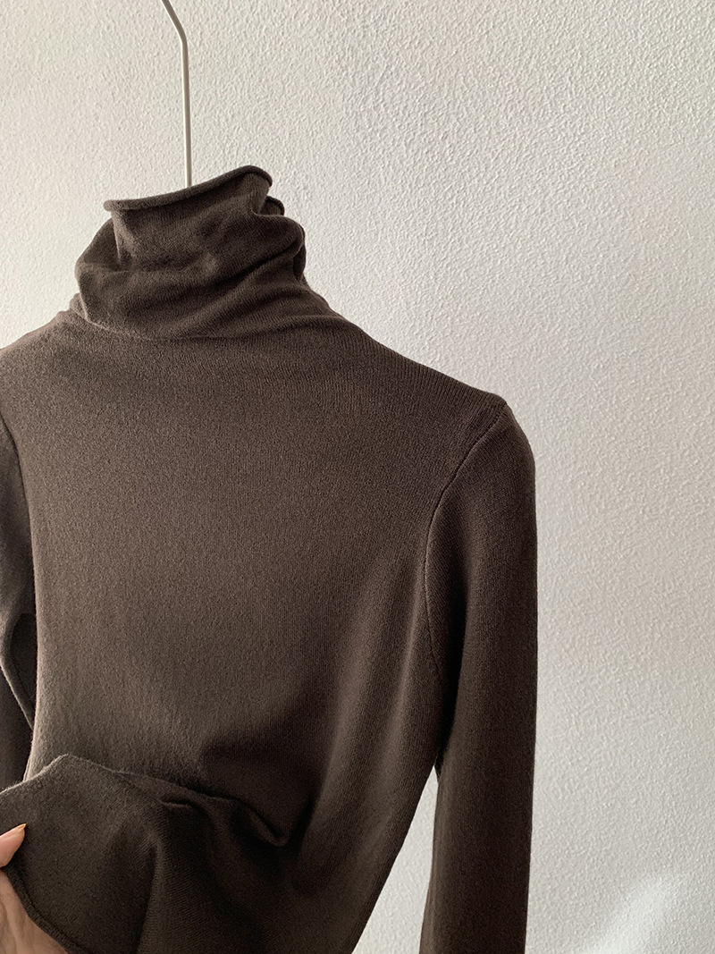 欧玛莱 柔软堆堆领纯色长袖安迪绒修身显瘦针织打底衫上衣女 4793