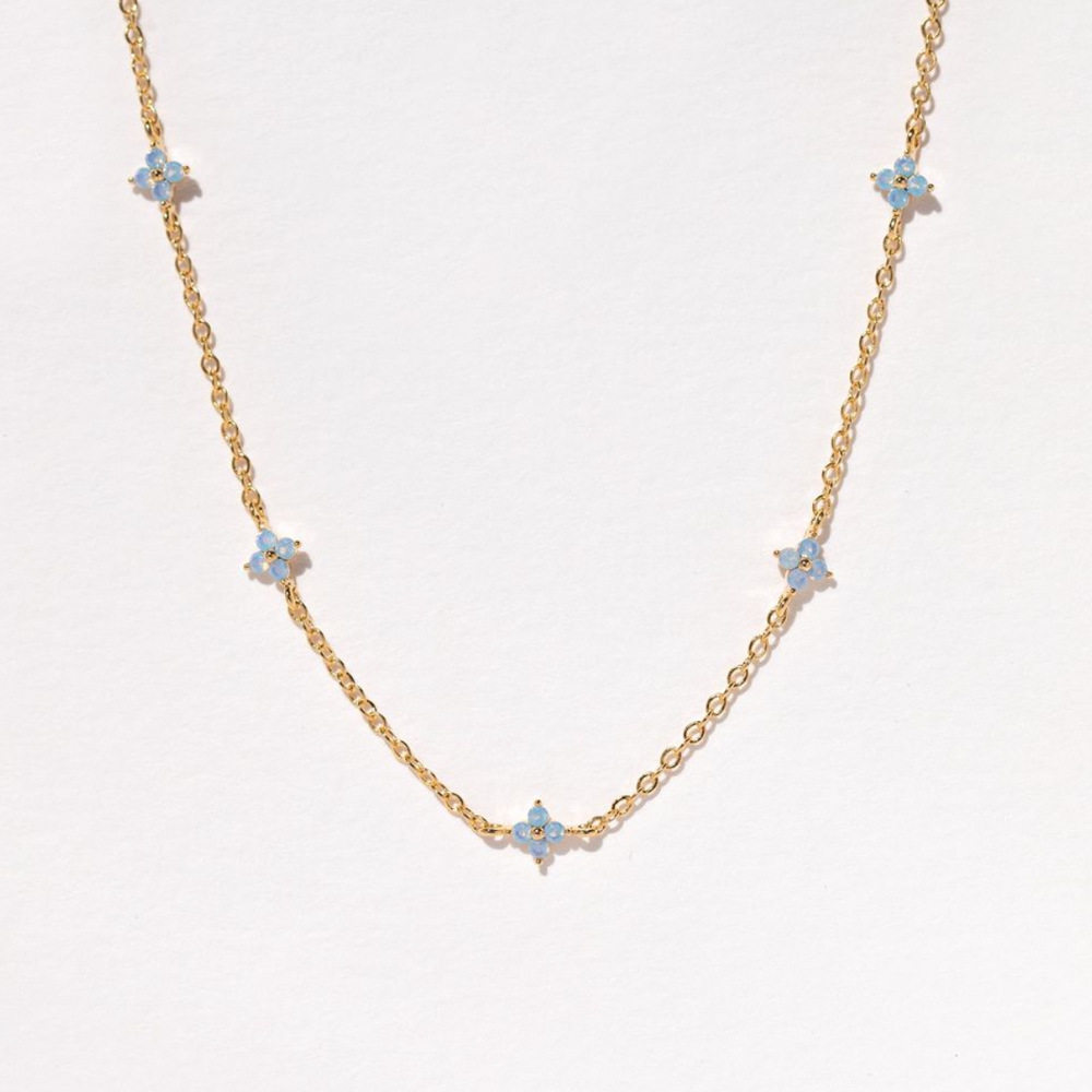 Cross-border New Blue Flower Necklace ins Style Copper Plated Gold Necklace Jewelry Niche Elegant Clavicle Chain