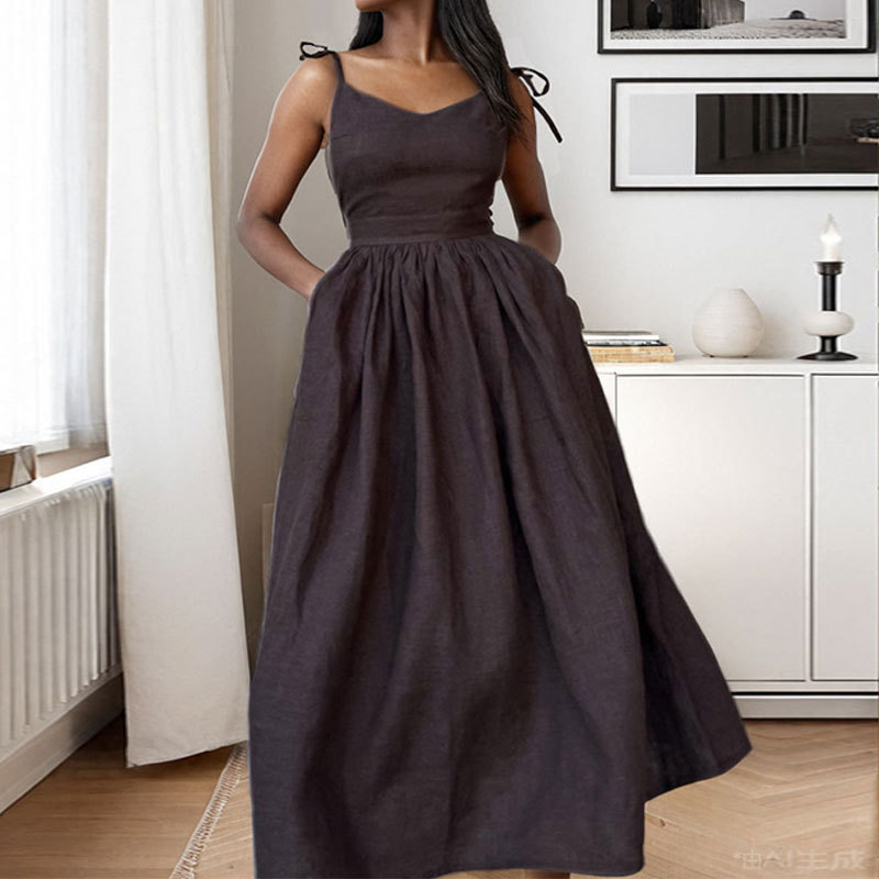Spring Womens Dress Solid Color V Neck Backless Slim Fit Spaghetti Straps Casual or Evening Wear Wholesale