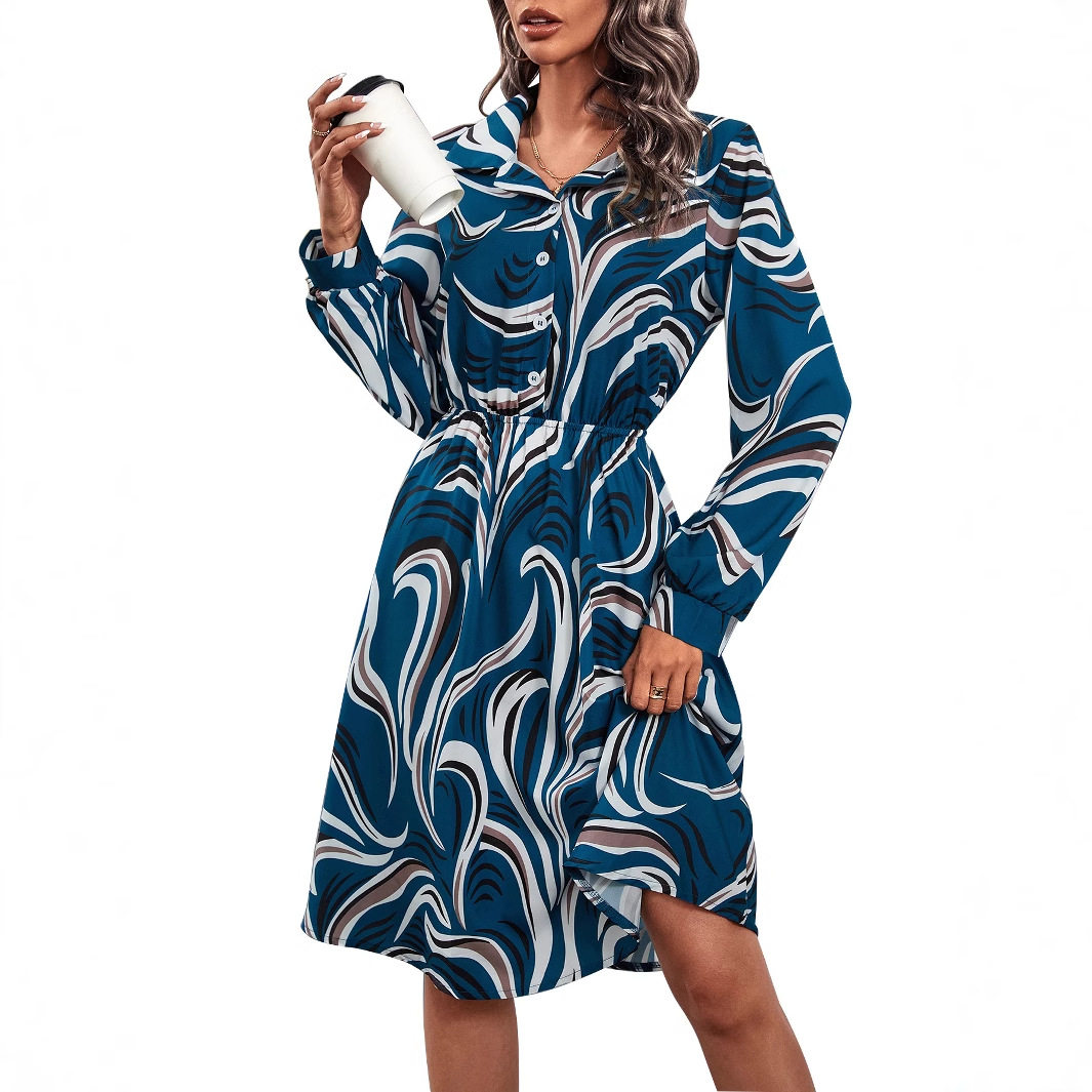 Fashionable Autumn Floral Print Irregular Dress Womens European Style Perfect for Casual Outings Wholesale Available