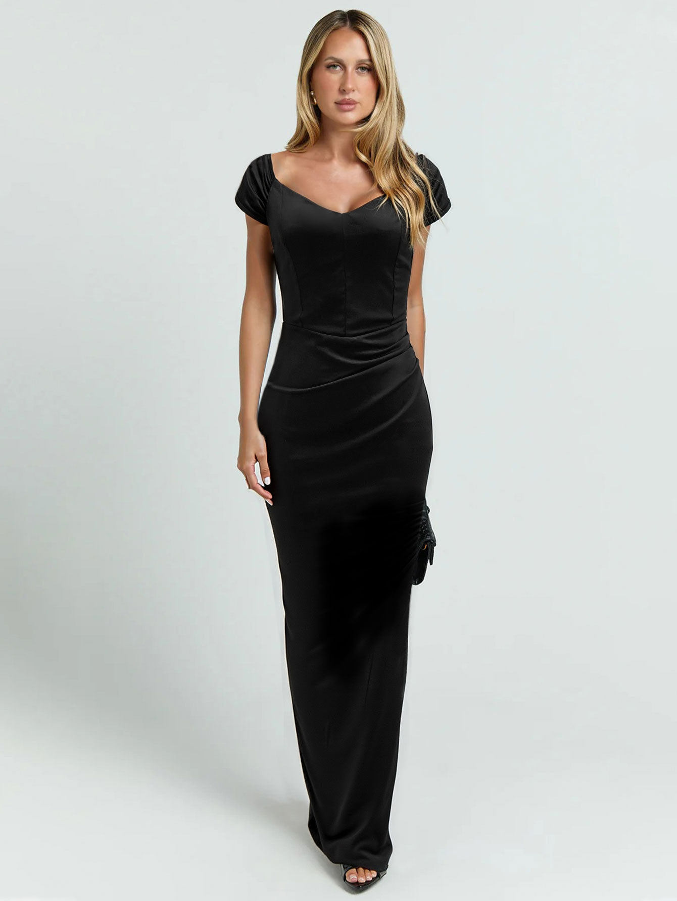 Elegant Womens Dress Sexy Square Neck Tie Detail European Style Perfect for Parties and Special Occasions