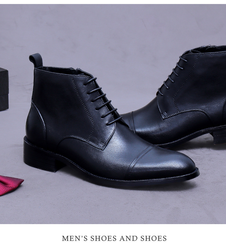 Giày boot nam cổ thấp da bò thật dây kéo phong cách công sở — đen, nâu