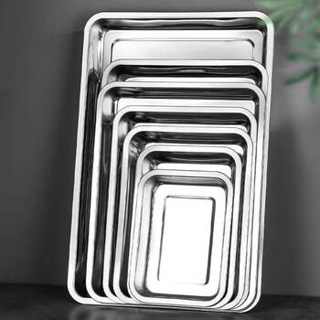 304 Stainless Steel Square Plate Food Grade Rectangular Tray Hotel Grilled Fish Plate Barbecue Plate Canteen Steamed Rice Plate Fruit Plate