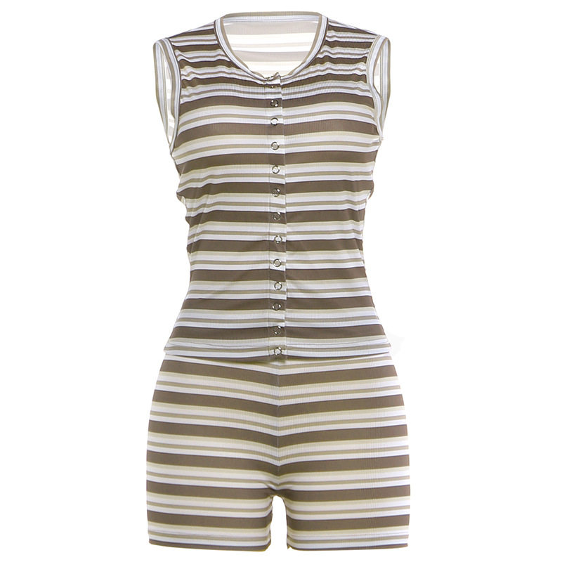 Womens Summer Striped Sleeveless Top and Shorts Set Fashionable Casual Lightweight Wholesale Available