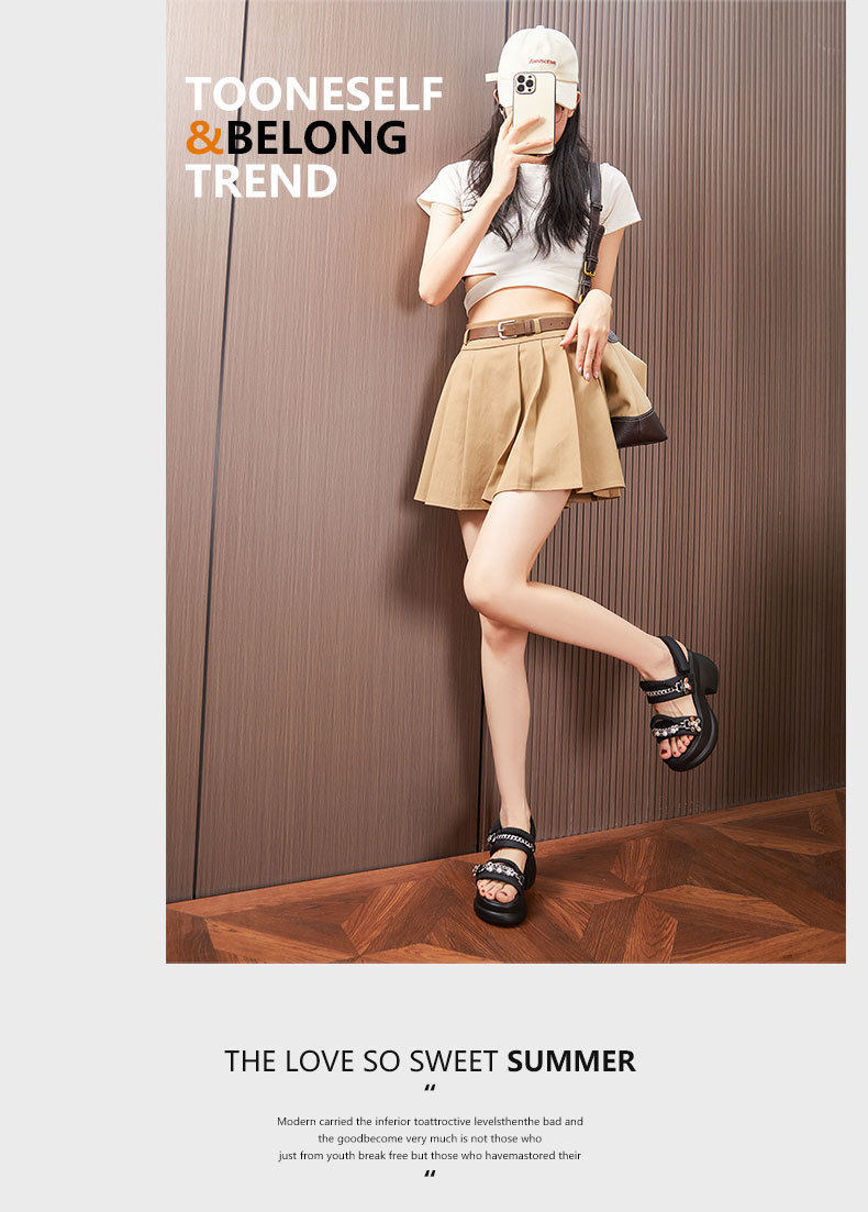 Dép sandal nữ quai chữ V đơn giản phong cách Chanel — Trắng, Đen chi tiết 10