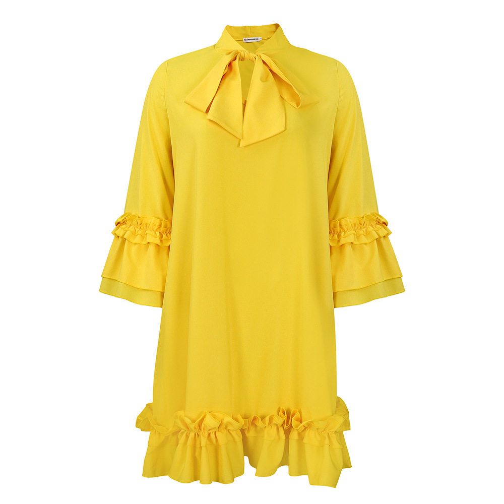 Plus Size Casual Dress Loose Fit Ruffle Sleeve Solid Color Perfect for Summer Outings Wholesale Available