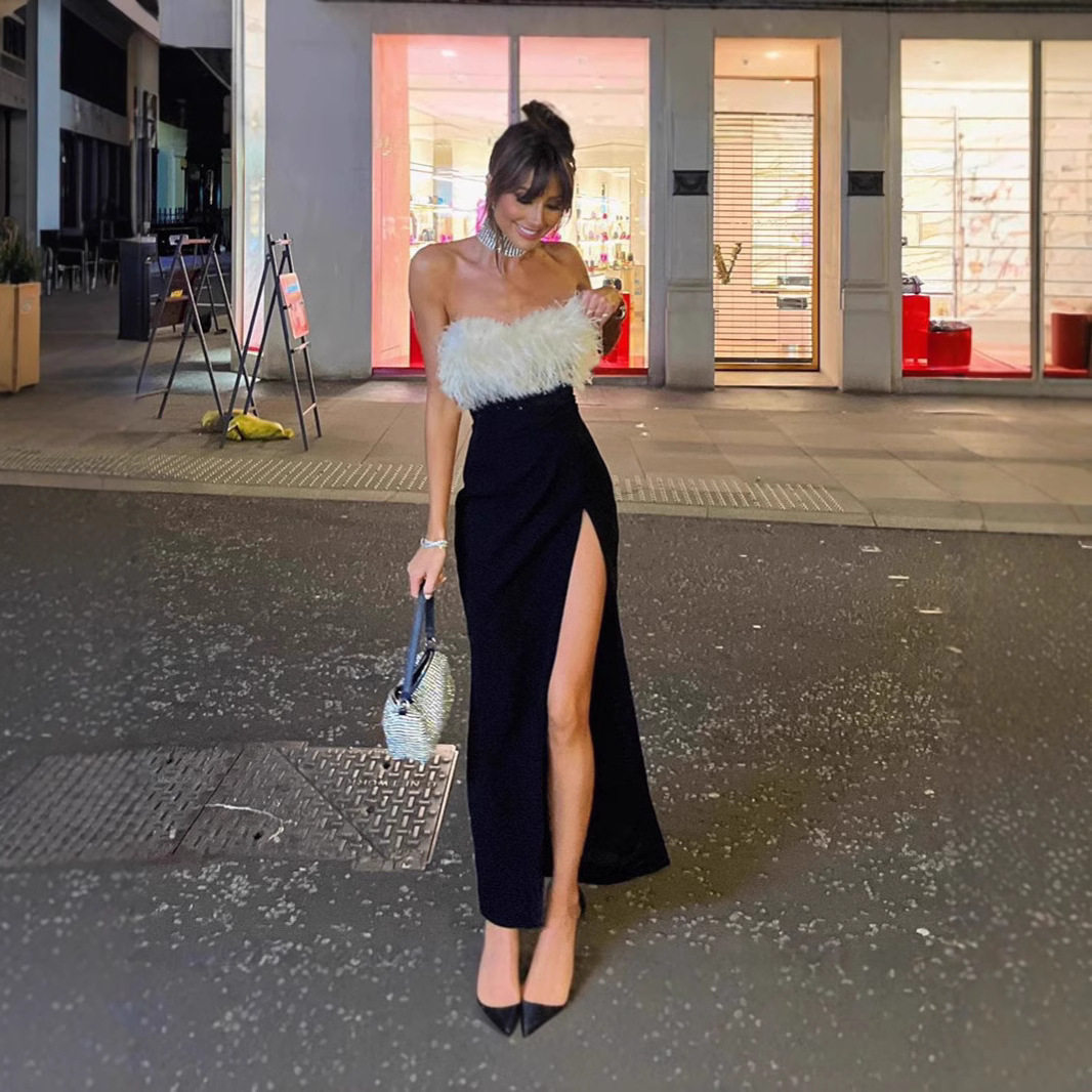 Off Shoulder Fur Trimmed Bodycon Dress Sexy Chic Autumn Style Perfect for Parties and Night Out Wholesale Available