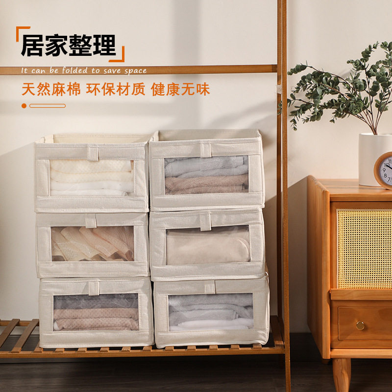 New Japanese-style large window cotton and linen storage box foldable household fabric storage box for clothes and clothing
