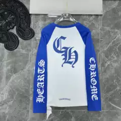 2024Chrome Hearts Horseshoe Print Color-Blocked Raglan Color-Blocked Long-Sleeved T-Shirt Breathable and Quick-Drying for Men and Women