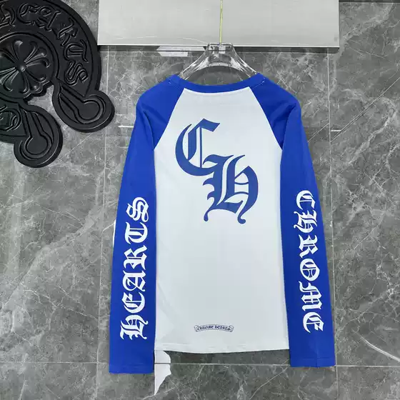 2024Chrome Hearts Horseshoe Print Color-Blocked Raglan Color-Blocked Long-Sleeved T-Shirt Breathable and Quick-Drying for Men and Women