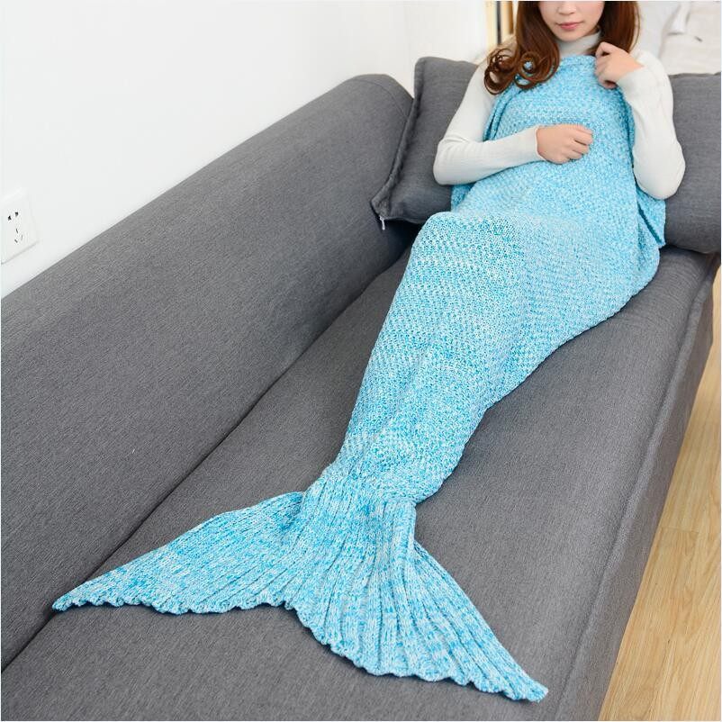 Mermaid Blanket Wool Knitted Fish Tail Blanket Air Conditioning Blanket Birthday Gift Parent-Child Mermaid Blanket Ready Stock