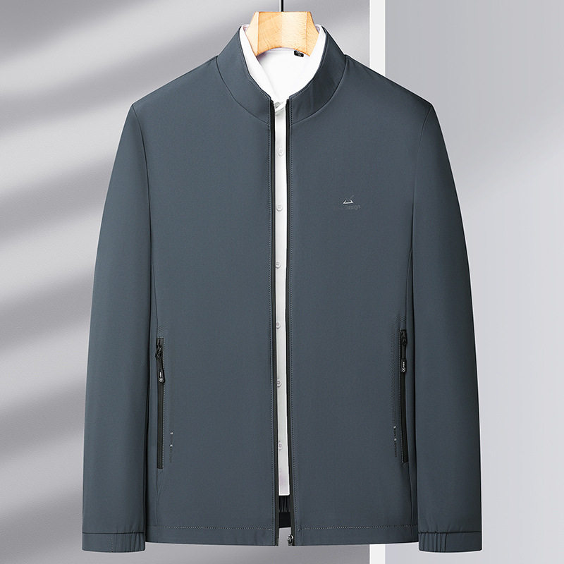Áo Khoác Bomber Nam Cổ Trụ Dáng Ôm Vừa Vặn Phong Cách Doanh Nhân Màu Xám, Xanh Navy, Đen