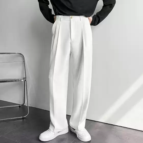 Spring and Autumn Korean Internet Celebrity Drapey Straight Suit Pants Men's Loose Korean Style Casual White Wide-Leg Pants Floor-Length Pants