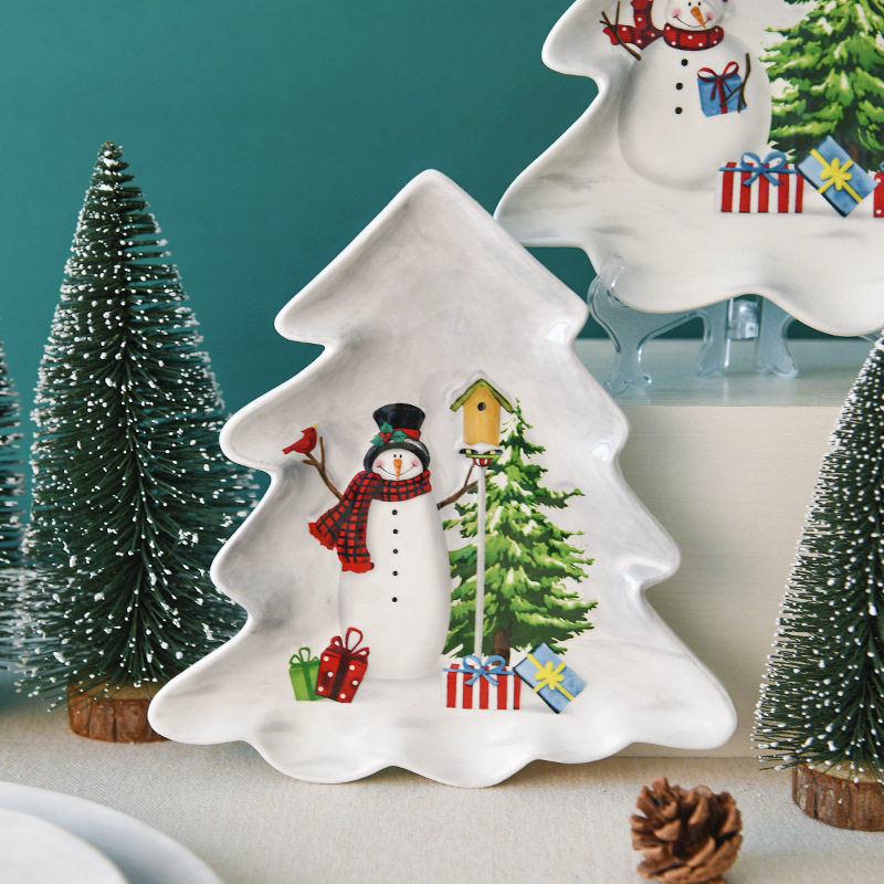 Nordic country Christmas snowman Christmas tree plate creative tree plate dinner plate dessert dessert plate tray tableware