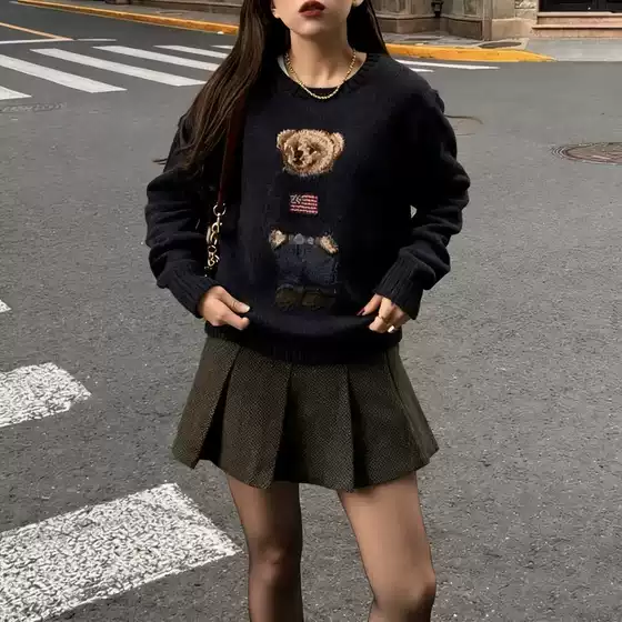 25 Years Ralph Lauren R. Autumn/Winter New Heavy-Duty Cotton Cartoon Bear Crew Neck Age-Reducing Versatile Sweater Unisex