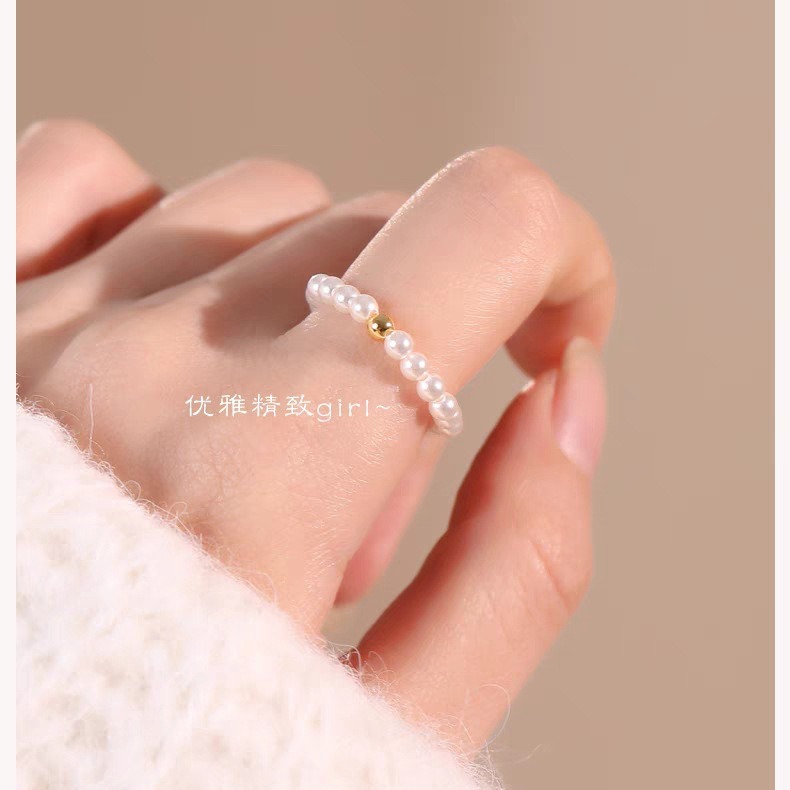 小珍珠戒指指环女小众设计素圈法式复古戒子尾戒简约大方手工编织