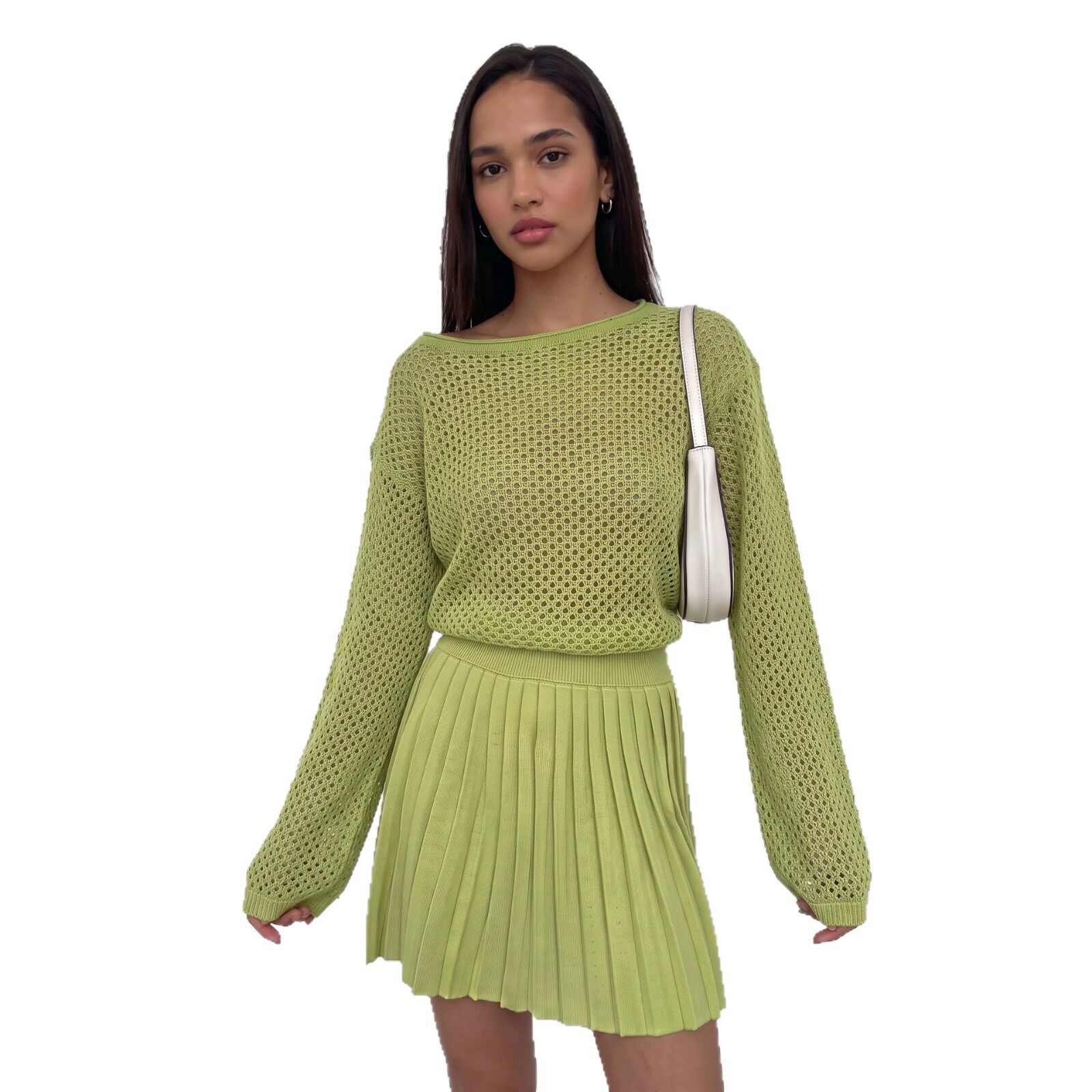 Lace Knit Sweater and Pleated Skirt Set Loose Fit Casual Style Comfortable Fabric Perfect for Autumn Winter Wear