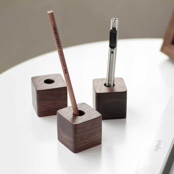 Nordic walnut decorative wall solid wood pen holder living room study desk creative log storage Pen Holder