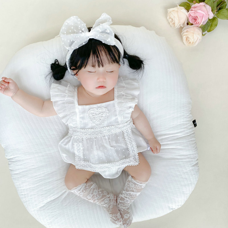 Female Baby's Summer Wrap Fart Clothes New Summer Clothes Princess Har Clothes Triangle Climbing Suit Sling Outfit White Lolita
