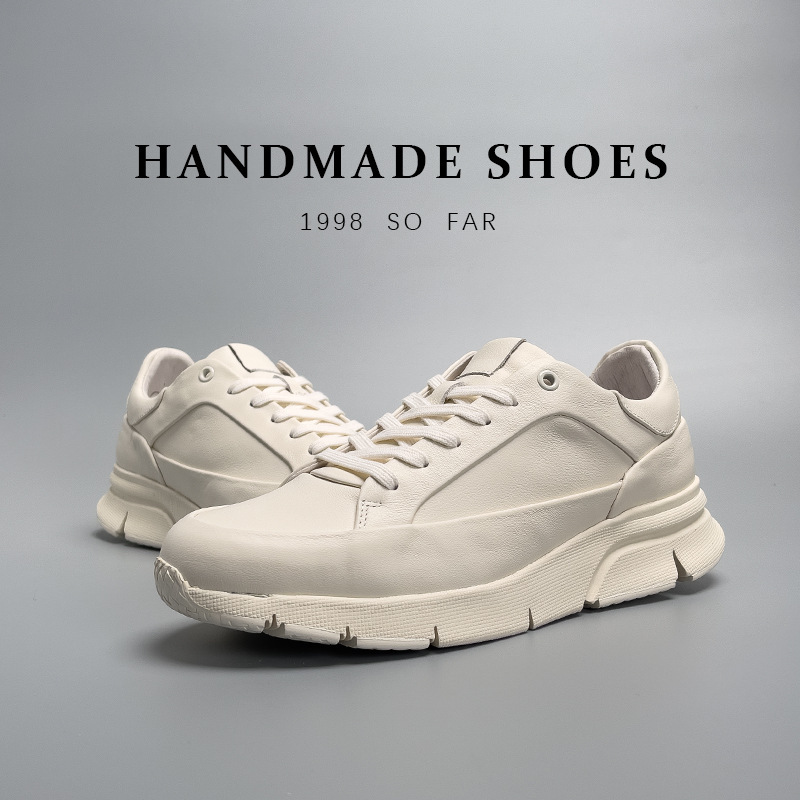 Giày sneaker nam da thật màu trắng phong cách Hàn Quốc, đế độn cao, dễ phối đồ — Màu trắng (tỷ lệ chất lượng trên 1000)