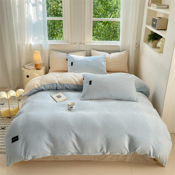 Class A maternal and infant grade milk velvet bed sheet quilt cover single piece pillowcase fleece-lined four-piece set bedspread quilt cover 1.2m three-piece set