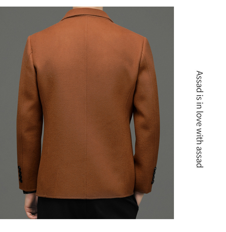 Áo blazer nam len hai mặt dáng ôm phong cách tối giản — màu cam, con lạc đà