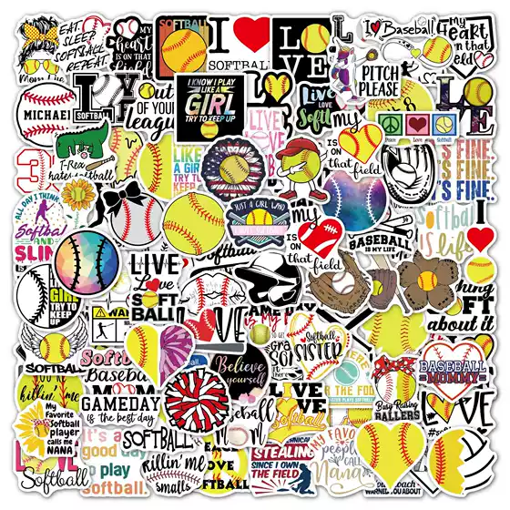 100pcs Softball Stickers Waterproof Decals for Skateboards, Guitars, Luggage - Stylish for Girls