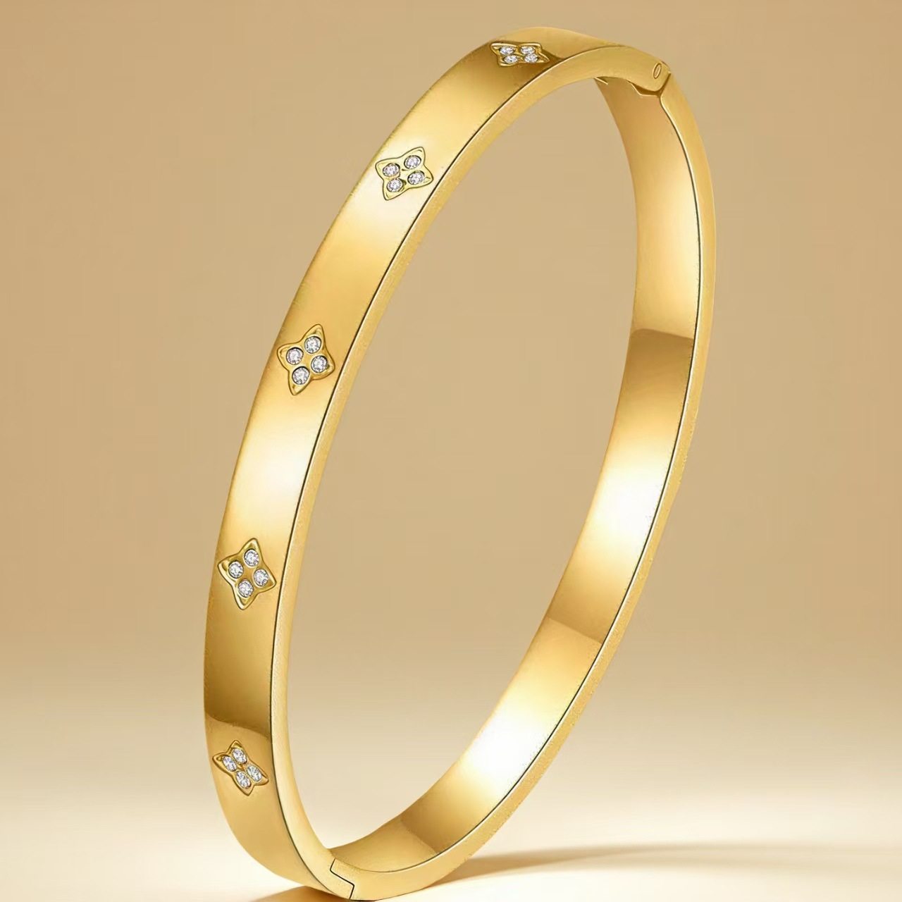 玫瑰金跨境钛钢女款手镯不锈钢轻奢高级感小众时尚锆石手环手镯