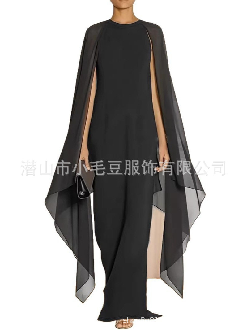 Chiffon Maxi Dress Elegant Solid Color Asymmetrical Hem Split Design Fashionable Shawl Perfect for Parties and