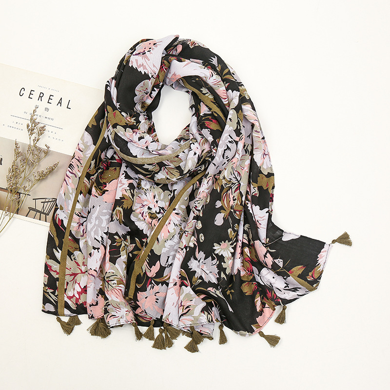 Chinese style retro porcelain women scarf flower shawl-图0