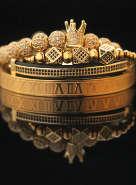 跨境热卖复古钛钢手环镶钻手镯手链套装流行字母皇冠首饰配饰品