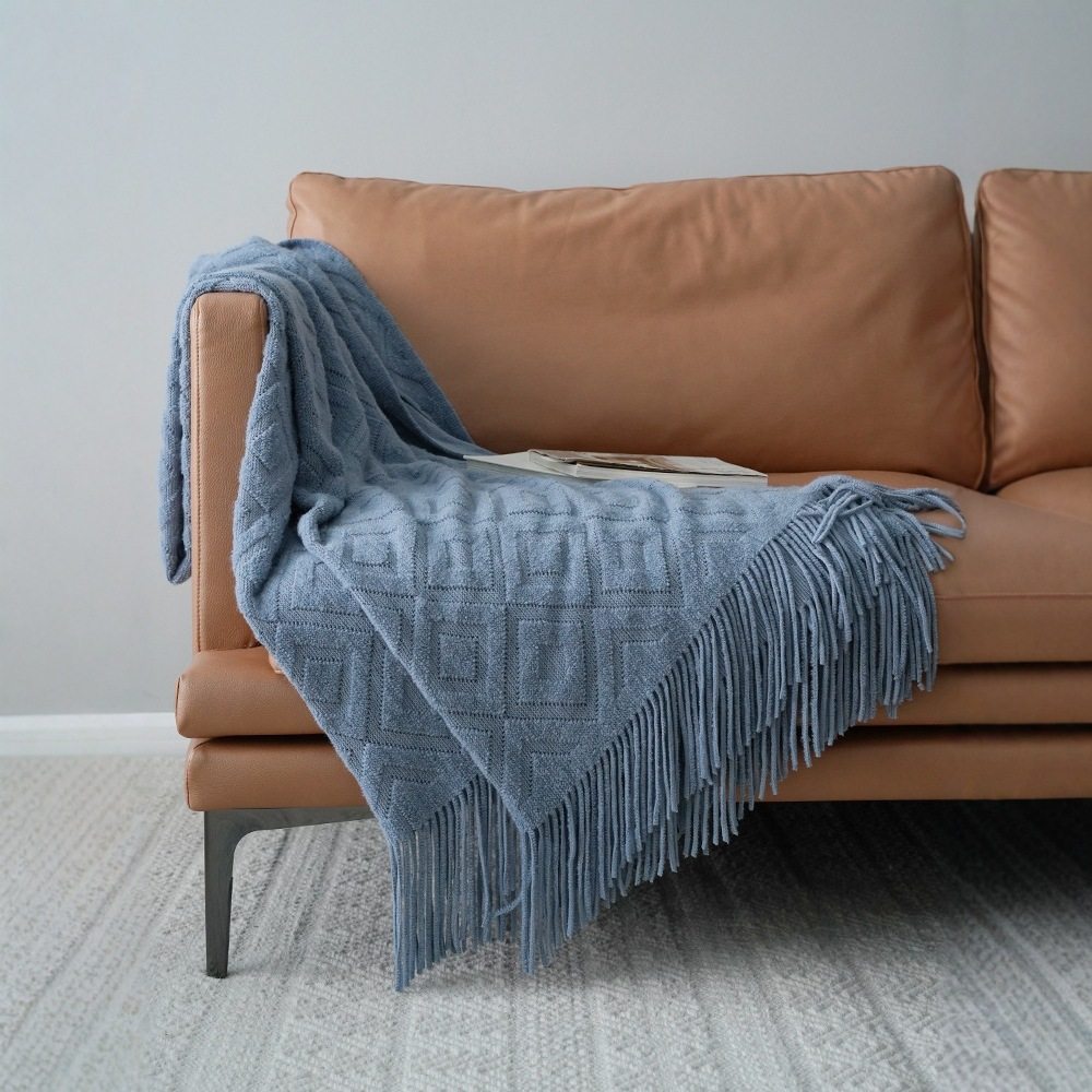 Autumn and Winter Jacquard Knit Bed Blanket, Office Nap Sofa Cover Blanket, Air Conditioning Blanket, Aviation Blanket, Thickened and Warm