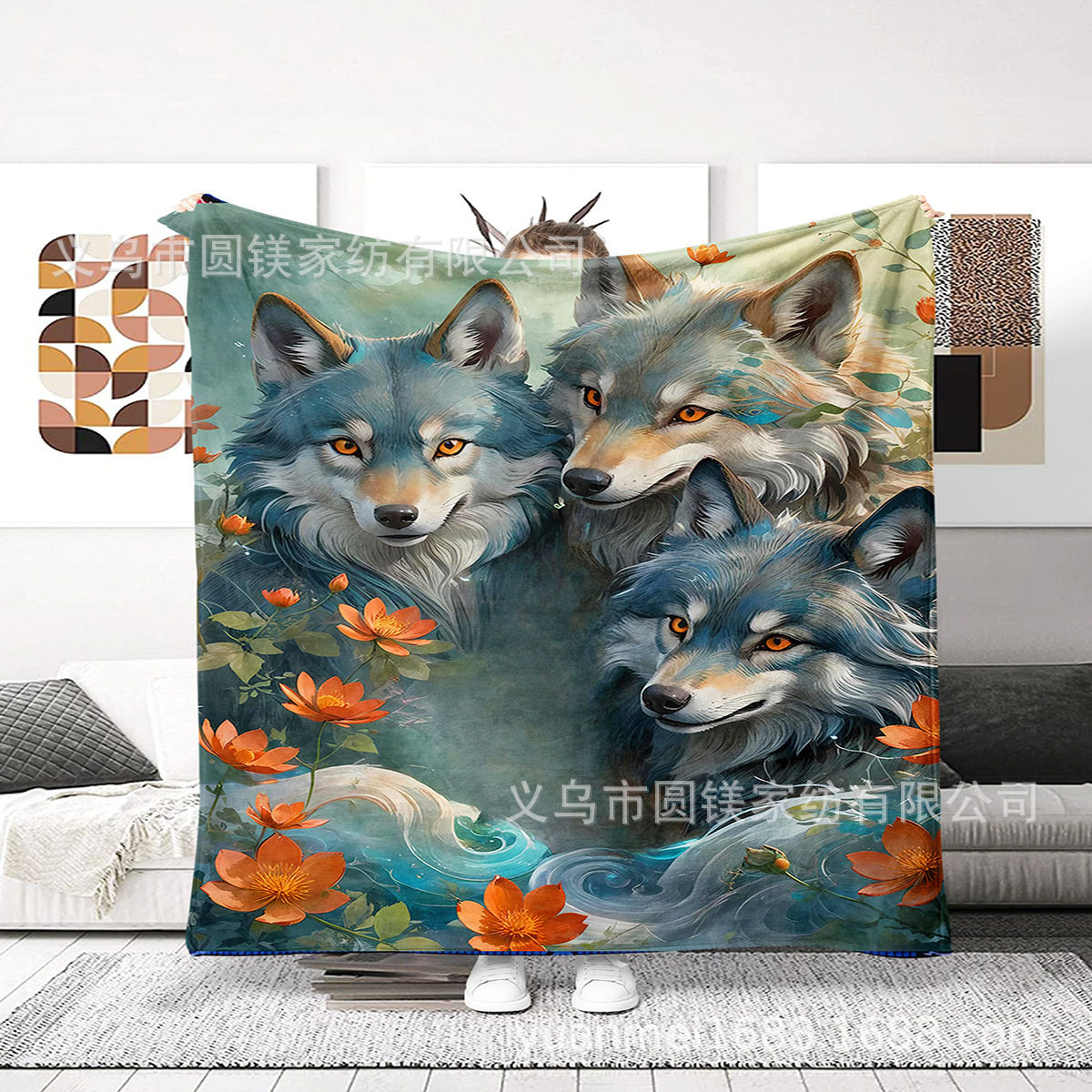1 x Vintage Country Style Blanket, Animal Dog Digital Print Flannel Soft Comfortable Blanket